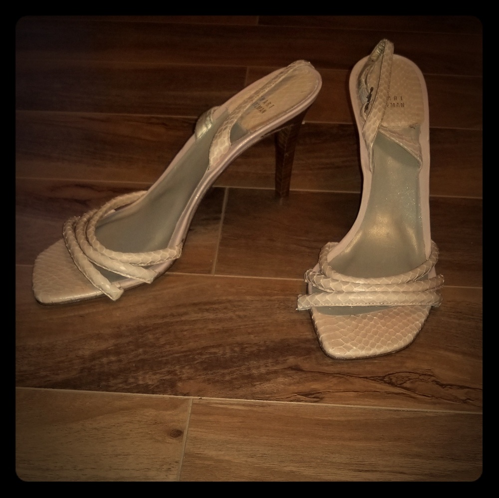 Stuart Weitzman Peach Leather Snake Sandal